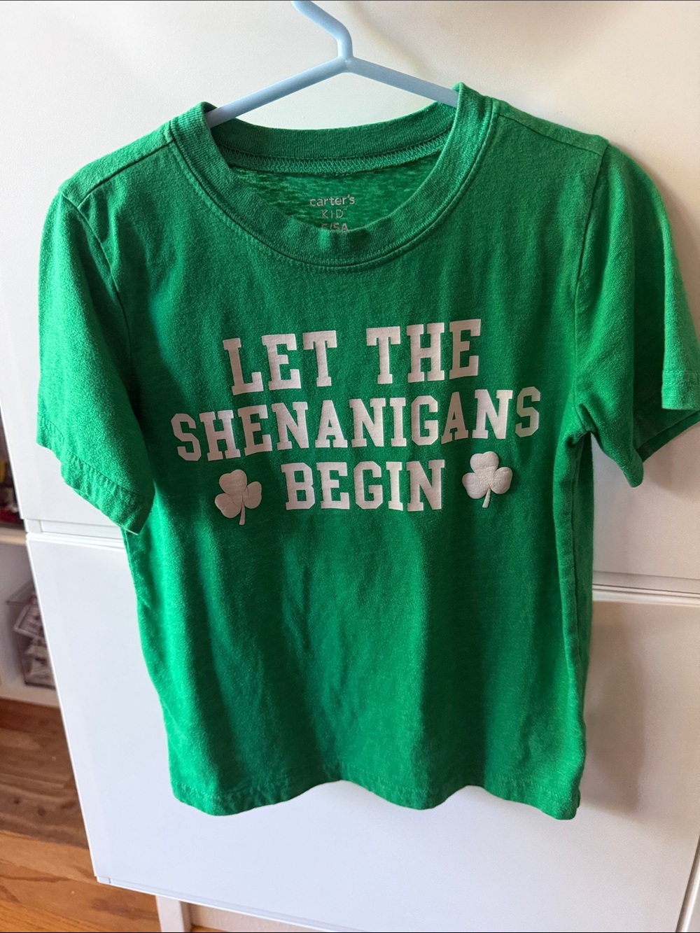 Carter's Bright Green Short Sleeve Tee with White Shamrock Graphic